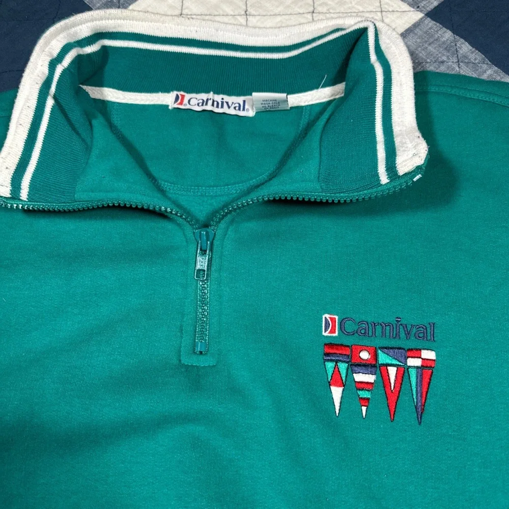 Vintage Carnival Cruise Line Quarter Zip Sweatshirt Teal Green L/XL Pullover